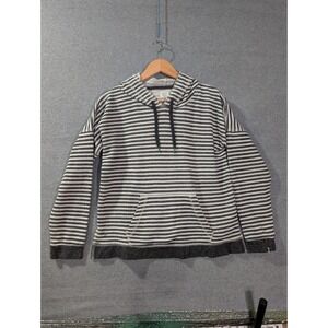 Volcom Striped Hoodie Women's Medium Size 12 Gray White Pullover Surf